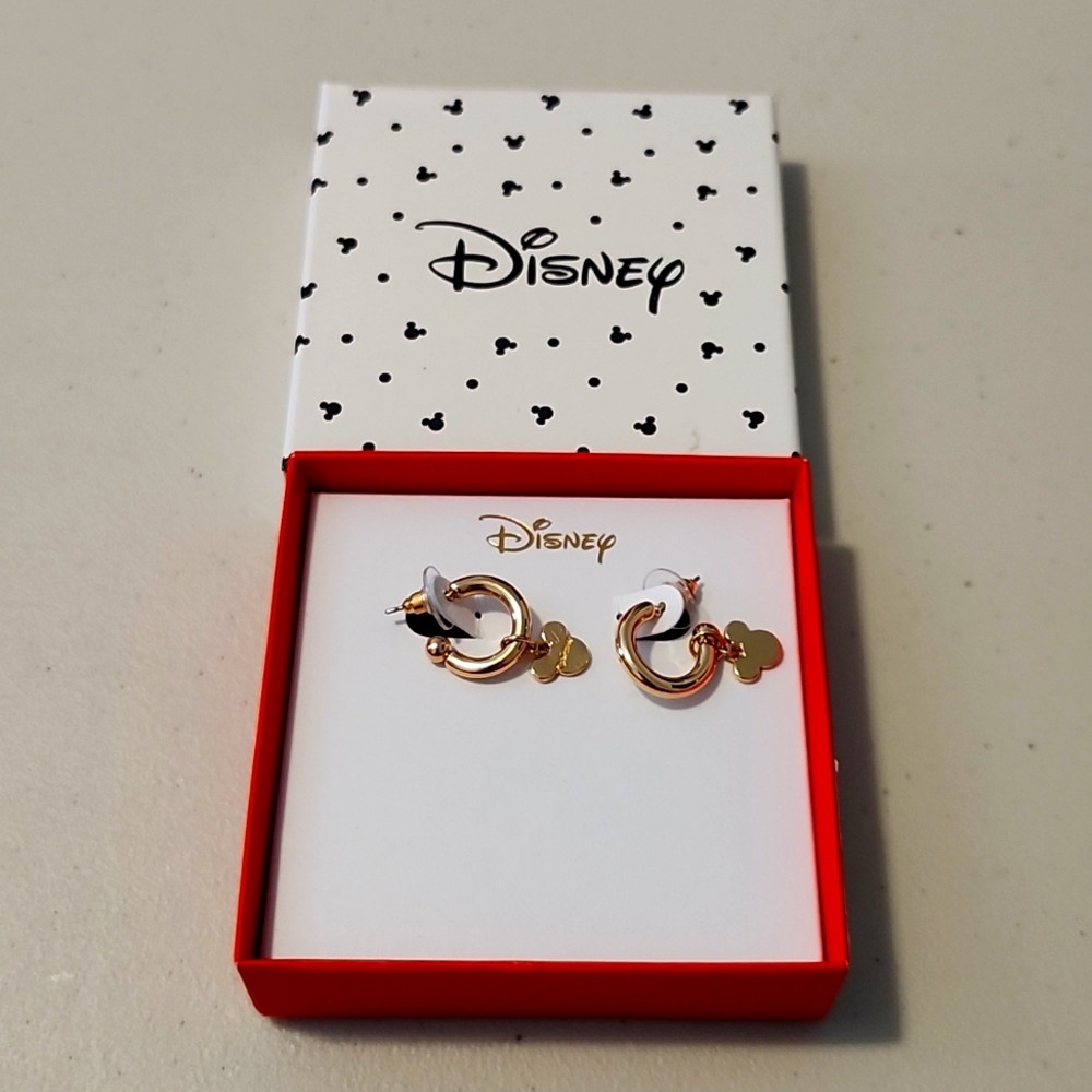 NIB Women's/Girls Goldtone Hoop Disney Mickey Mouse Earrings